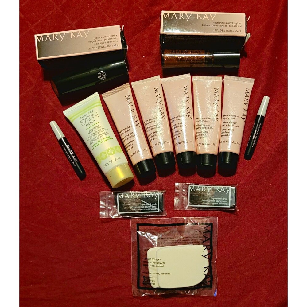 Mary Kay Mixed Makeup Lot Lipstick Gloss Lotion Night Cream Brushes Sponges